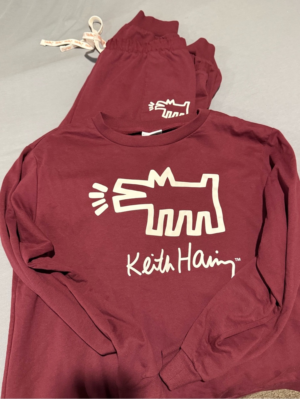 Kids Keith Haring Maroon Graphic Sweatshirt & Jogger Set